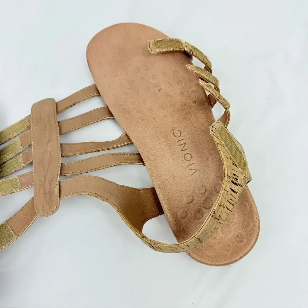 Vionic HARISSA Gold Cork Adjustable Strap Orthotic Gladiator Sandals
